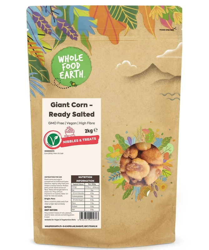 Wholefood Earth Giant Corn Ready Salted 2 kg | Crunchy Snack | High in Antioxidants | Vegan