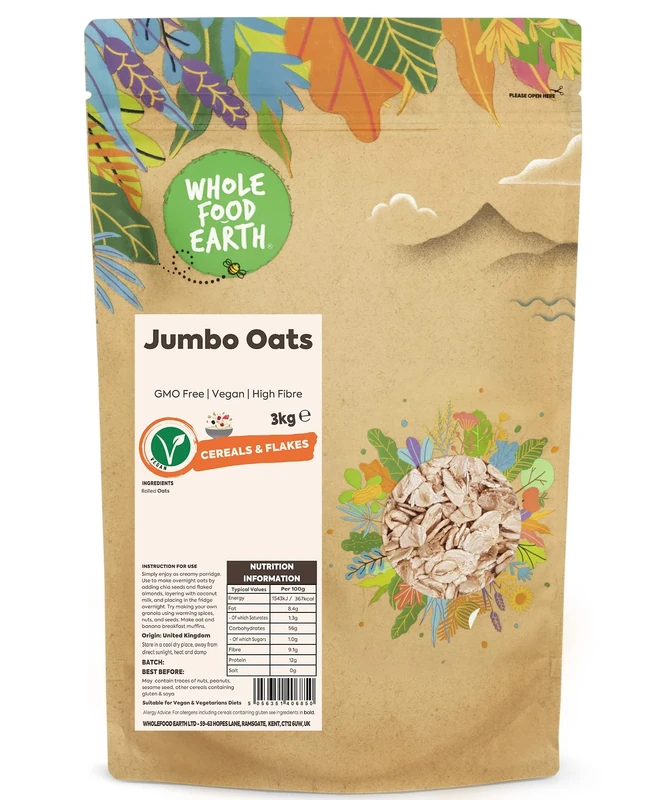 Wholefood Earth Jumbo Oats - 3kg - High Fiber - High Protein (Packing May Vary)