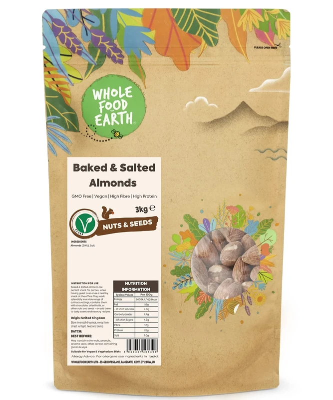 Wholefood Earth Roasted and Salted Almonds 3 kg | GMO Free | High Fibre | High Protein