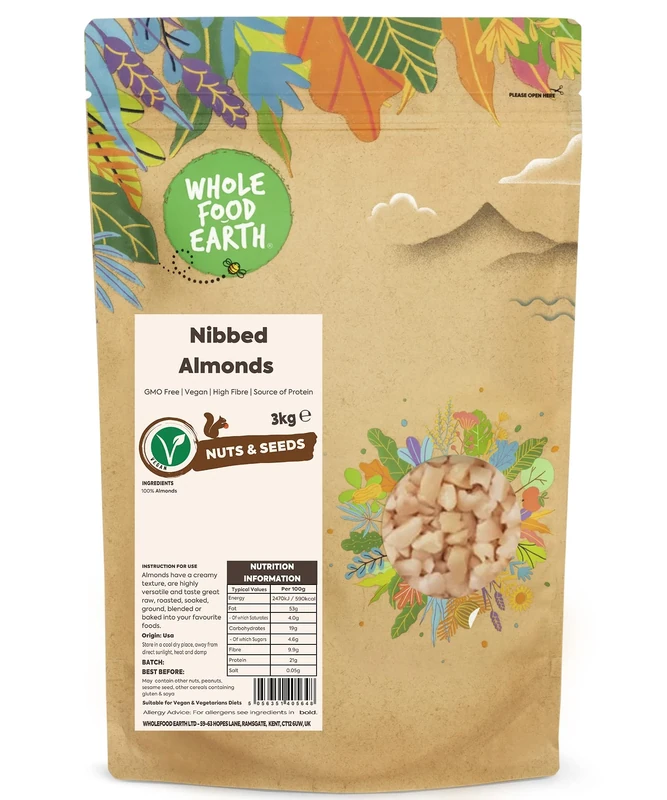 Wholefood Earth Nibbed Almonds 3 kg | GMO Free | High Fibre | Source of Protein