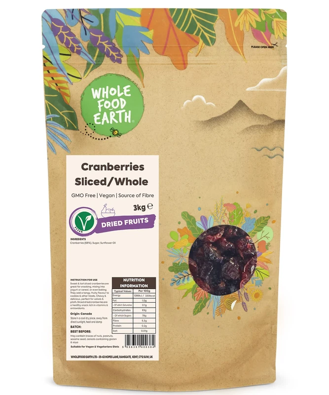 Whole Food Earth® - Cranberries Sliced/Whole 3 kg | GMO Free | Source of Fibre