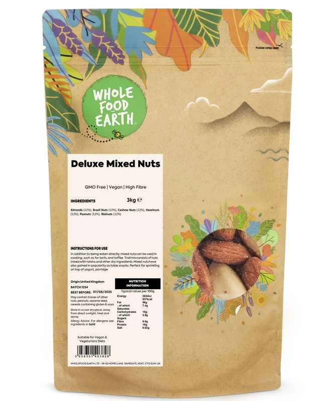 Wholefood Earth Deluxe Mixed Nuts 3 kg | GMO Free | High Fibre