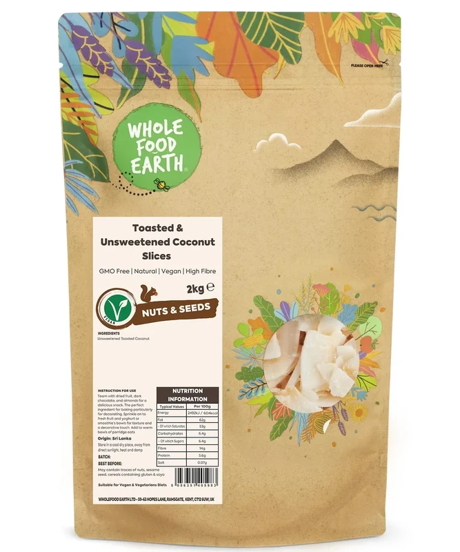 Whole Food Earth® - Toasted and Unsweetened Coconut Slices 2 kg | GMO Free | Natural | High Fibre