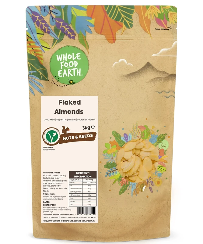 Whole Food Earth® - Flaked Almonds 3 kg | GMO Free | High Fibre | Source of Protein