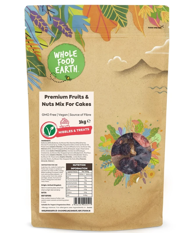 Whole Food Earth® - Premium Fruits and Nuts Mix For Cakes 3 kg | GMO Free | Source of Fibre
