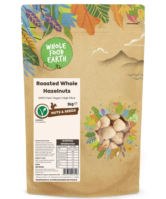 Whole Food Earth® - Roasted Whole Hazelnuts 3 kg | GMO Free | High Fibre