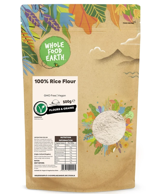 Wholefood Earth 100% Rice Flour 500 g | GMO Free | Packaging may vary