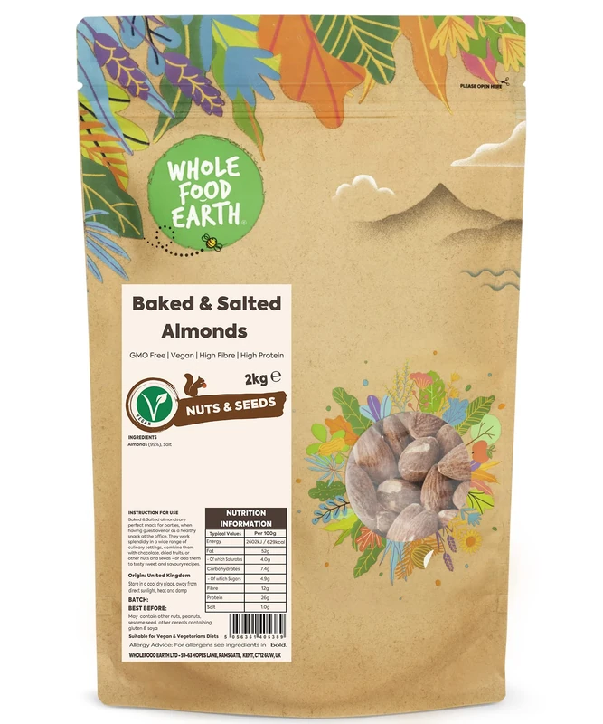 Wholefood Earth Roasted and Salted Almonds 2 kg | GMO Free | High Fibre | High Protein