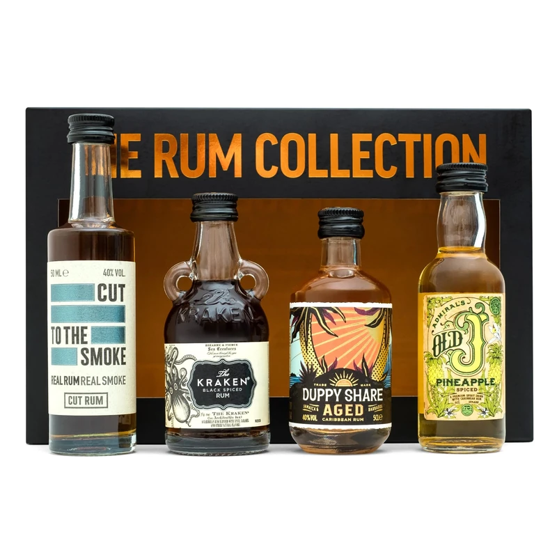Spiced Rum Gift Set - Official Kraken, Old J Pineapple Flavoured, Duppy Share Aged, Cut Rum Gifts for Men, Alcohol Miniatures, Mini Alcohol Bottles x4 5cl - Dad Gifts, Boyfriend, Birthday, Valentines
