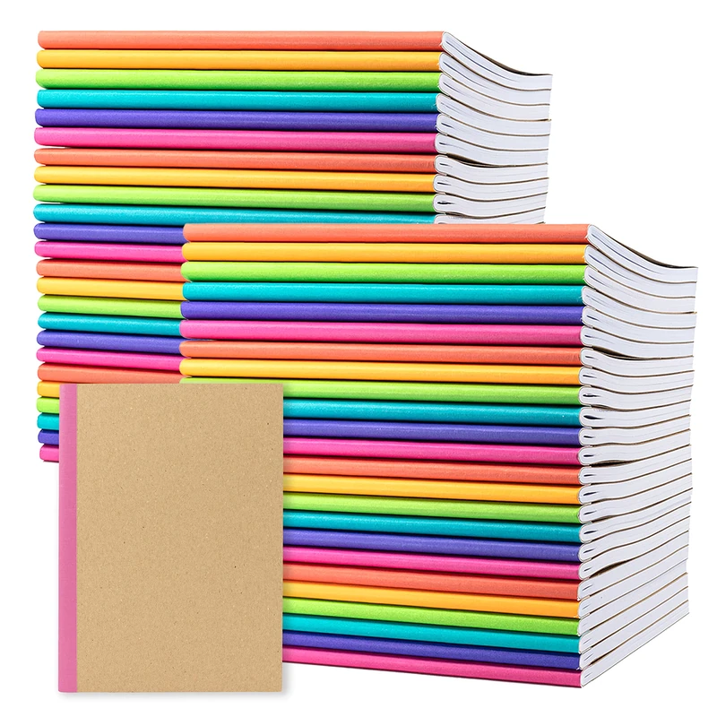 PAPERAGE 48-Pack Composition Notebook Journals, Kraft Cover with Rainbow Spines, 120 Pages, Lined Paper, Small Size (8 in x 5.75 in) – for School, Office, or at-Home Use - Image 1