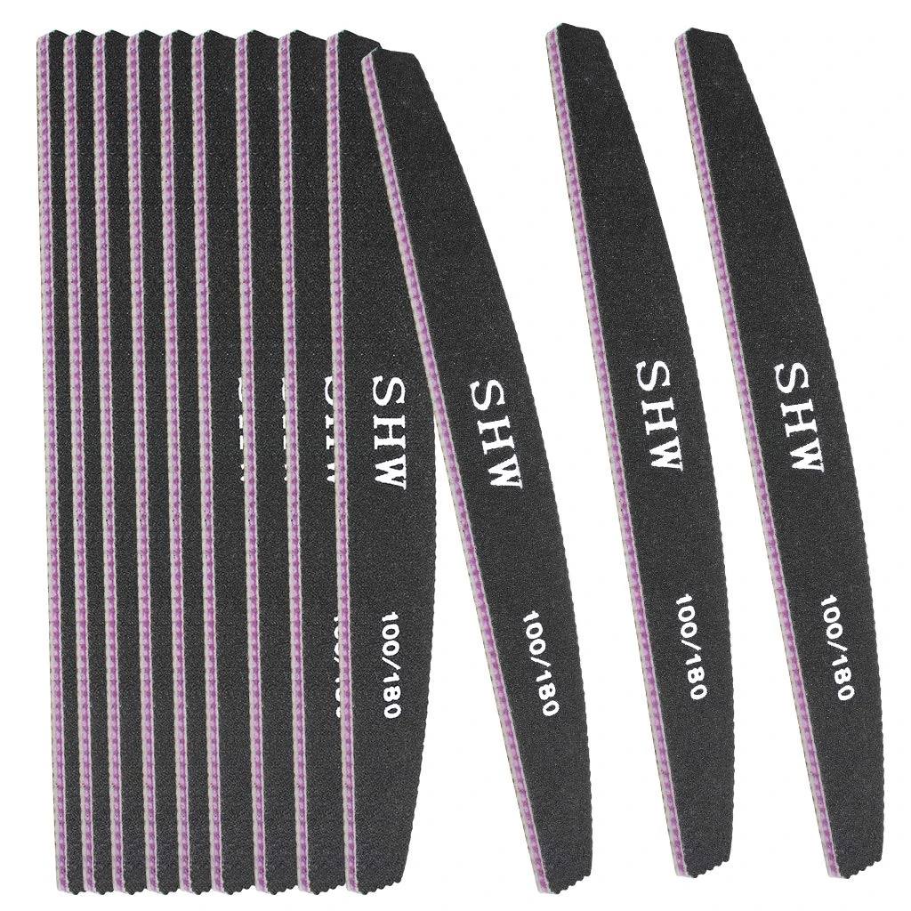 12 Pack Professional Nail File Set Double-Sided 100/180 Grit Emery Board Manicure Tools for Nail Grooming and Styling (Black)
