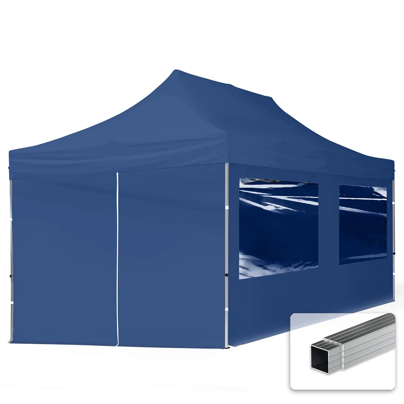 TOOLPORT pop up gazebo 3x6m with four side panels & aluminium frame folding garden tent Water repellent blue