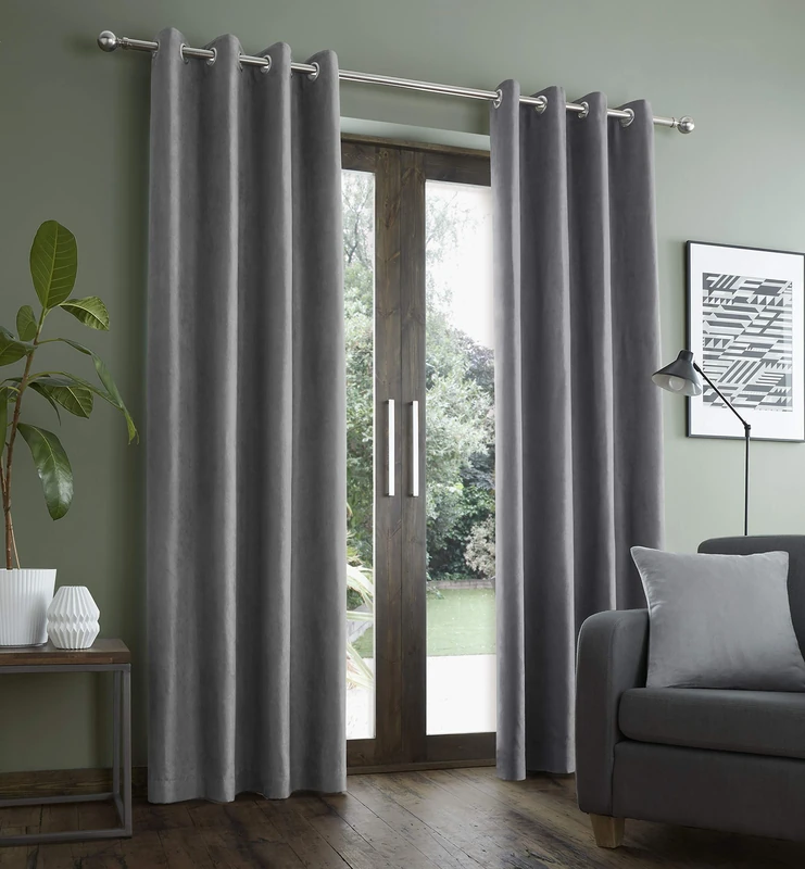 Catherine Lansfield Eyelet Curtains, Polyester, Grey, 168 x 183cm