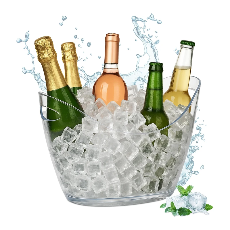 Relaxdays Ice Bucket, 6 L, Party Tub, Champagne & Beer & Wine Bowl, Plastic, HxWxD: 25,5 x 34,5 x 26 cm, Transparent - Image 1