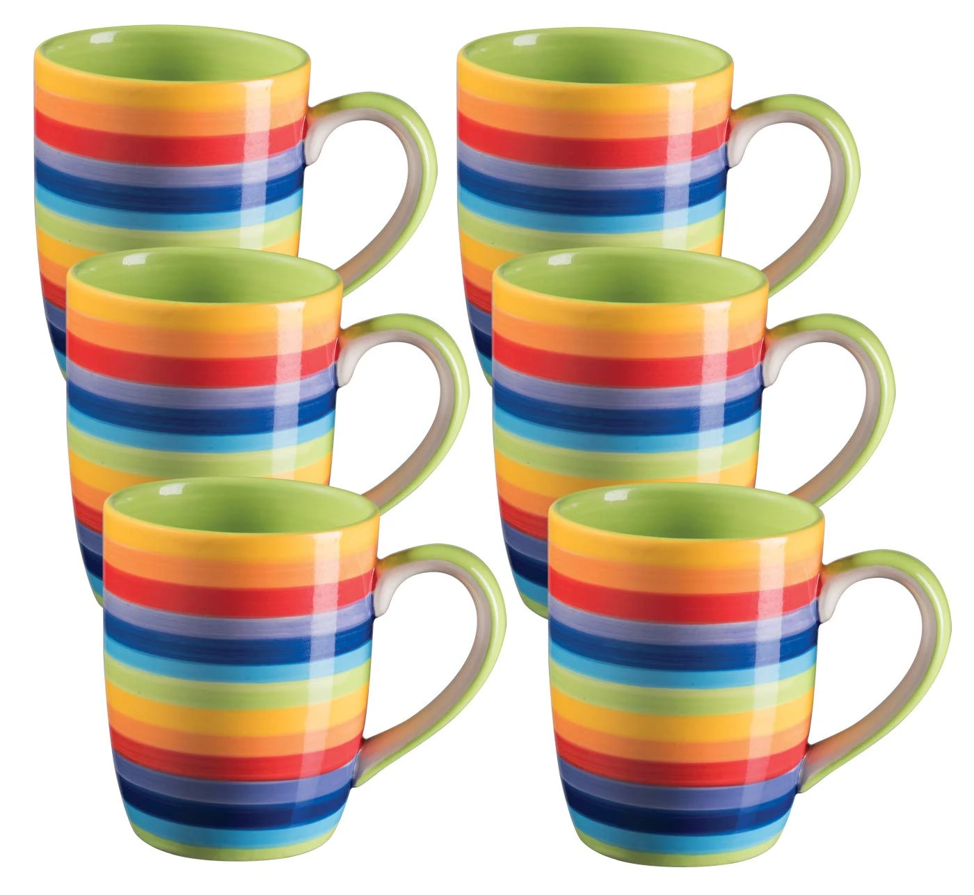 Set of 6 Rainbow Stripe Mugs, Mugs for Coffee, Tea, Drinks