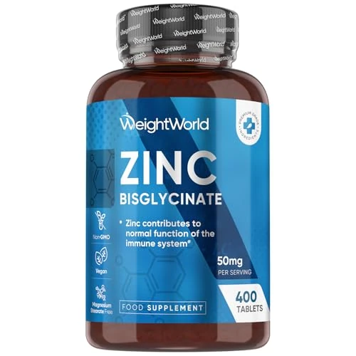 Zinc Tablets 50mg - 400 Vegan Tablets - 6+ Months Supply - Zinc Bisglycinate Supplement for Men & Women - Travel-Friendly - No Artificial Flavours Added - Non-GMO & Magnesium Stearate-Free
