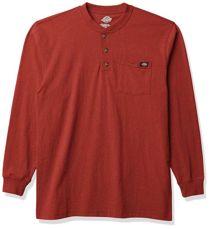 Dickies Men's Big-tall Long-sleeve Heavyweight Henley Shirt, Madder Brown, L Tall UK