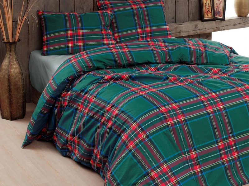 Daunex LINTEA Green Tartan Duvet Cover Set with Pillowcases 3 Pieces (255 x 200) - Image 1