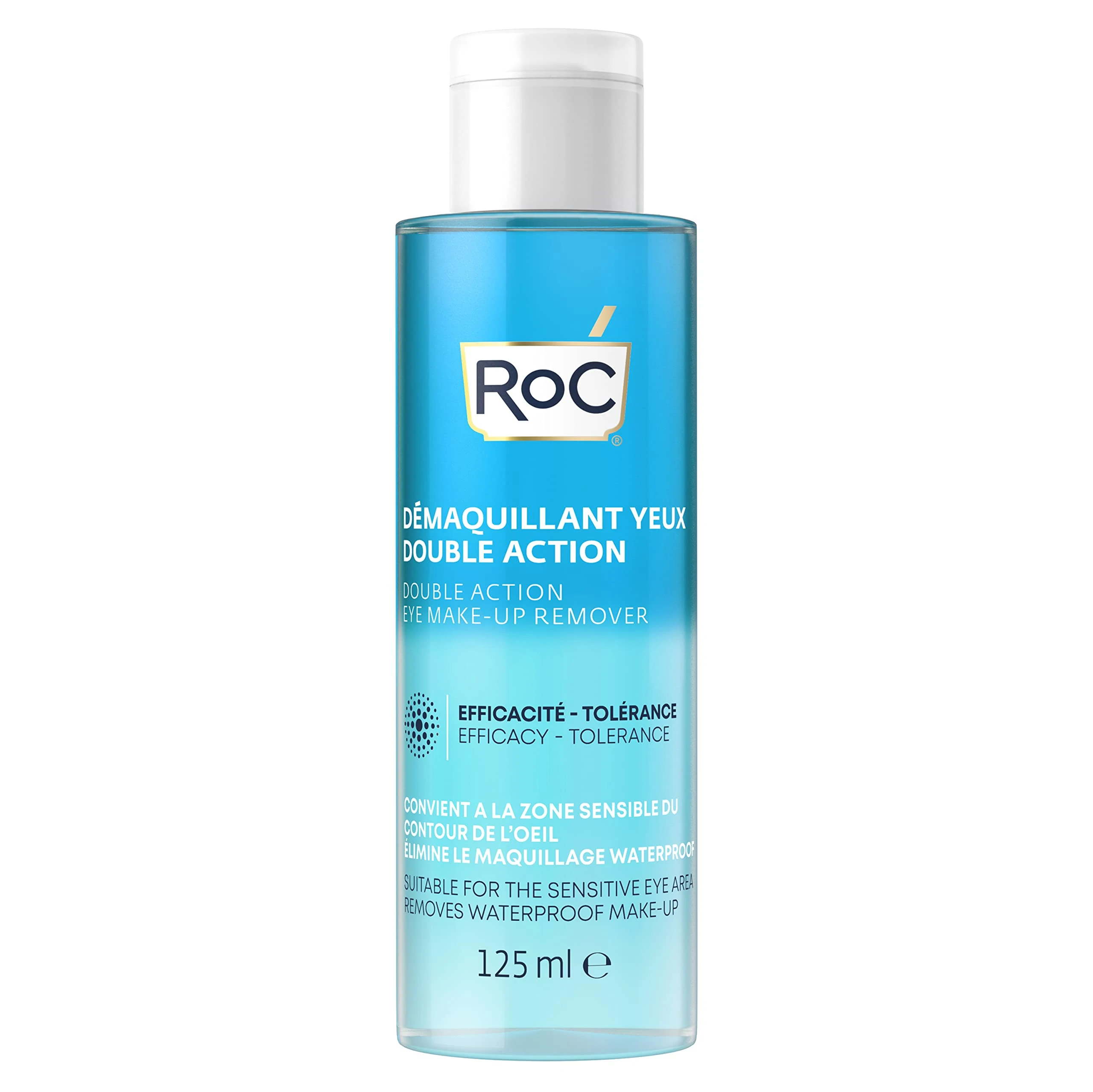 RoC - Double Action Eye Make-Up Remover - Unique Water & Oil Combination - Waterproof Makeup Removal - Effective Eye Cleansing for Sensitive Skin - Minimises Allergy Risks - 125 ml