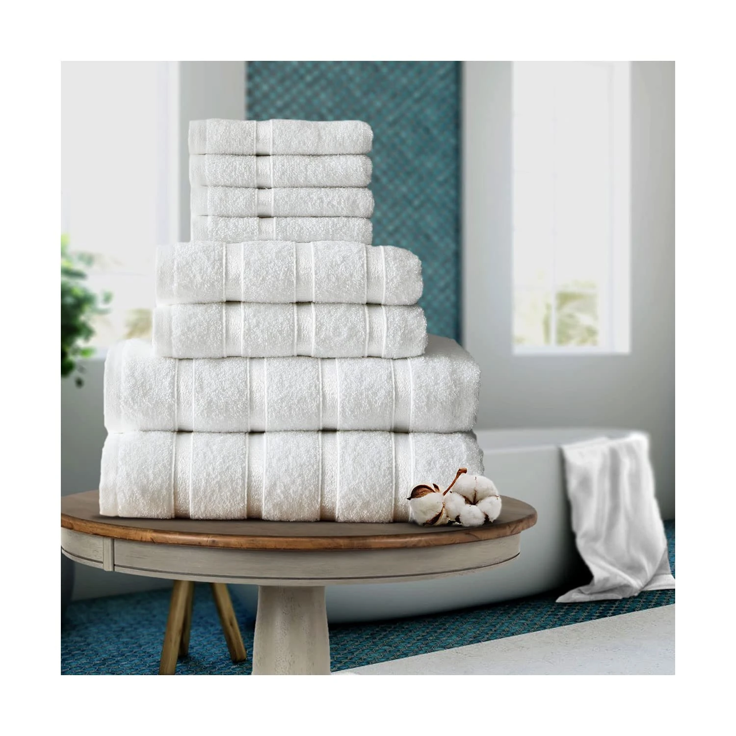 FAIRWAYUK 8-Piece Towels Bale Set for Bathroom, Ultra Soft Premium Quality Water Absorbent Towel Gift Sets, 100% Egyptian Cotton, 4x Face 2x Hand 2x Bath Towels, White
