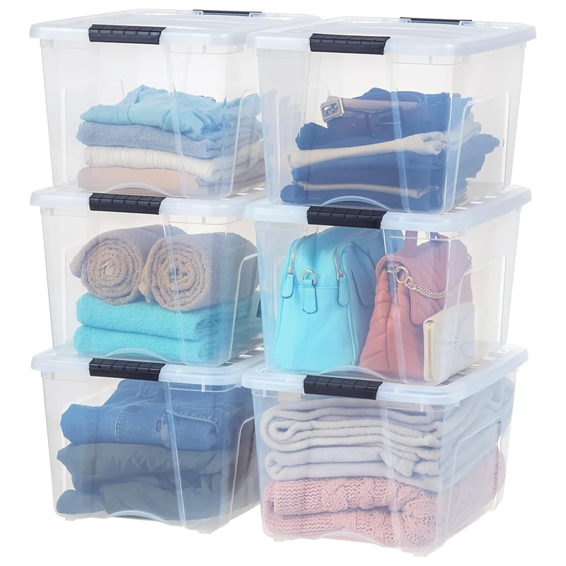 IRIS USA 6 Pack 40qt Clear View Plastic Storage Bin with Lid and Secure Latching Buckles