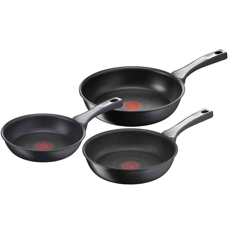 Tefal Unlimited On, 3 piece Pan Set, Premium Cookware, 20cm,24cm & 28 cm Frying Pan, UK's Long Lasting Non-Stick, Heat Indicator, Induction Hob Compatible, Dishwasher Safe,Aluminium, Black,G2599102 - Image 1