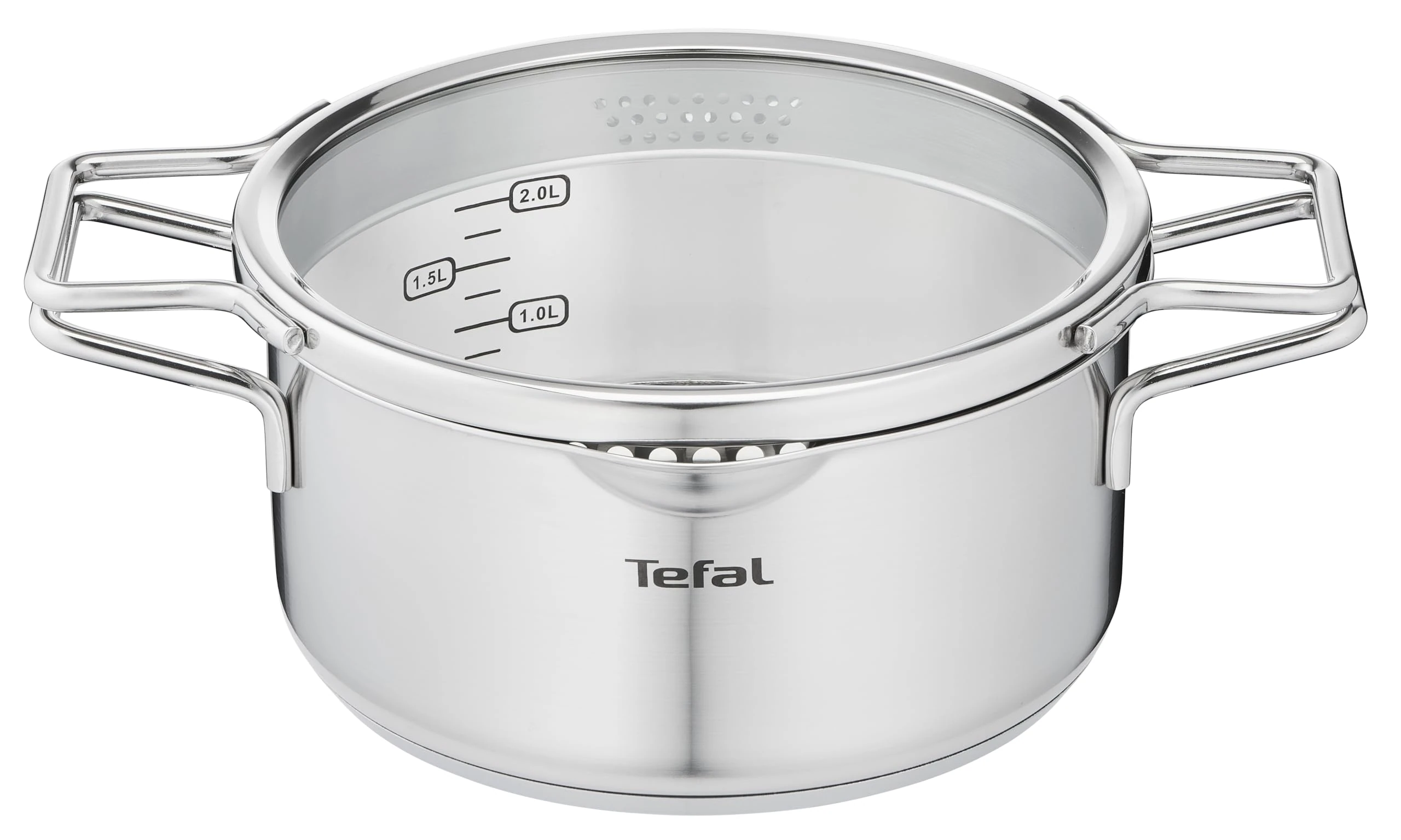 Tefal H85244 Nordica Cooking Pot 20 cm with Glass Lid Double Handles Stainless Steel Pot All Hobs Suitable for Induction Cookers Robust Base Stainless Steel