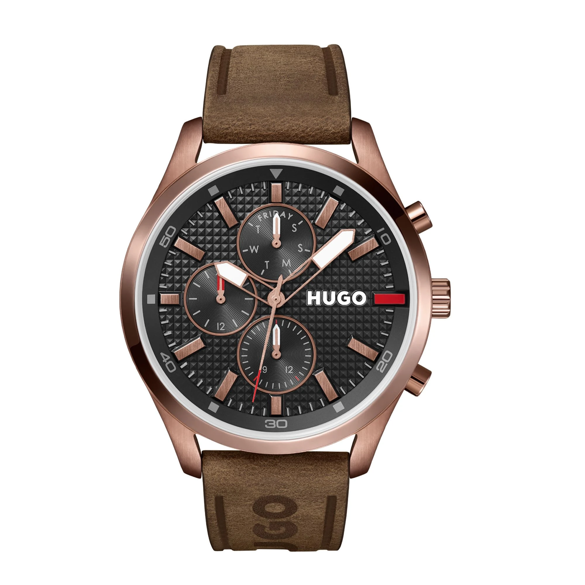 HUGO Analogue Multifunction Quartz Watch for Men #Chase Collection with Brown Leather Strap - 1530162