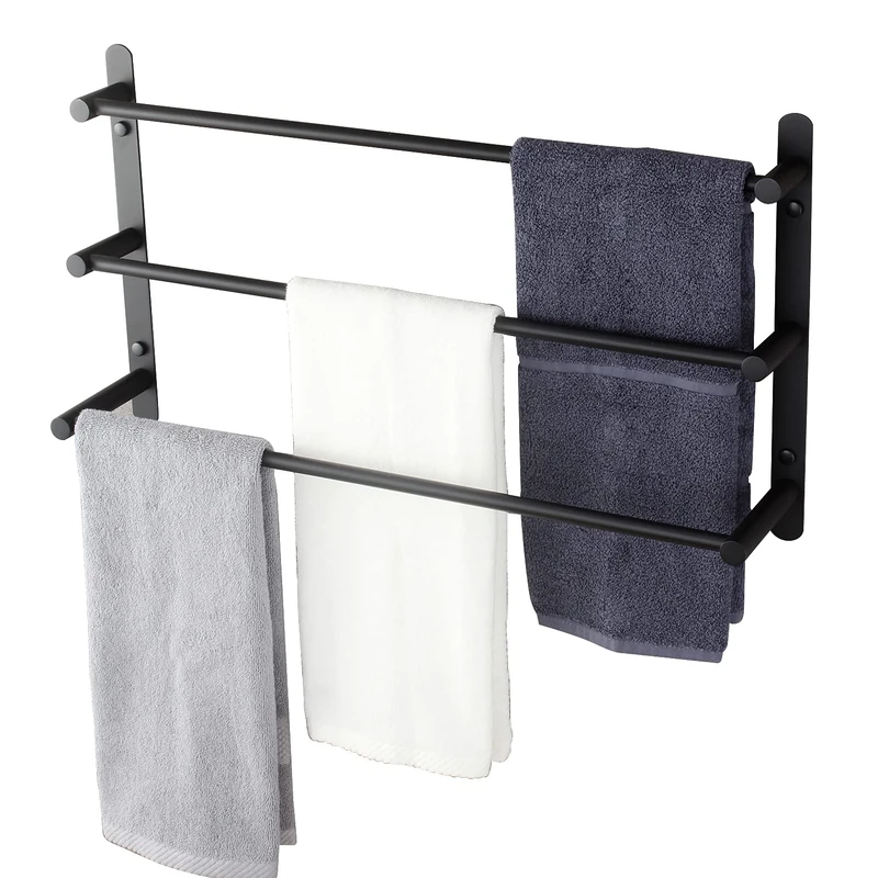 KOKOSIRI Bath Towel Bars Matte Black Bathroom 3-Tiers Ladder Towel Rails Wall Mounted Towels Shelves Rack Stainless Steel, B5002BK-L24
