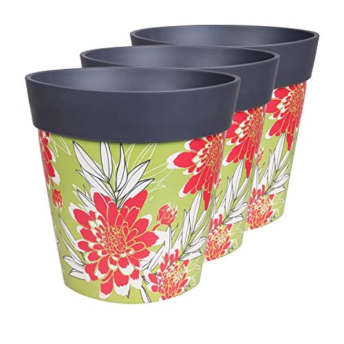 Hum Flowerpots, set of 3 large scale floral, colourful planters indoor/outdoor pots 22cm x 22cm (14 designs available)