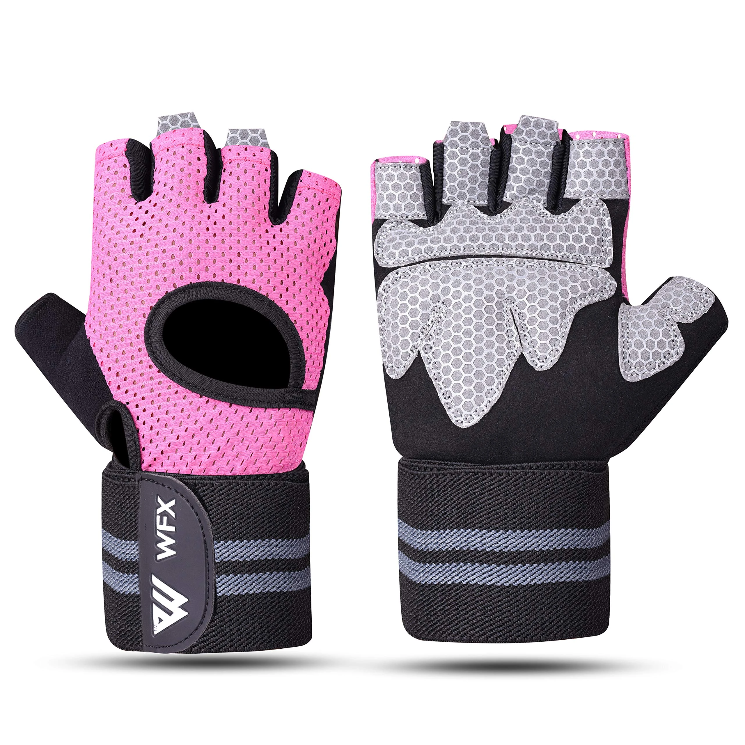 WESTWOOD FOX Weight Lifting Gloves with Wrist Wrap Support,Gym Gloves for Men and Women, Ideal for Workout Training, Hanging, Pull-Ups, Dumbbell, and Cycling (PINK, L)