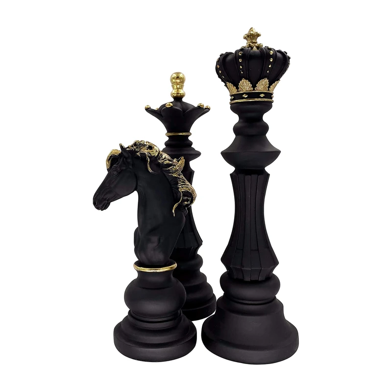 LOOYAR Three Pack Chess King Queen Knight Statue Sculpture Ornament Collectible Figurine Craft Furnishing for Home House Decoration Office Desk Table Wine Cabinet Arrangement Gift