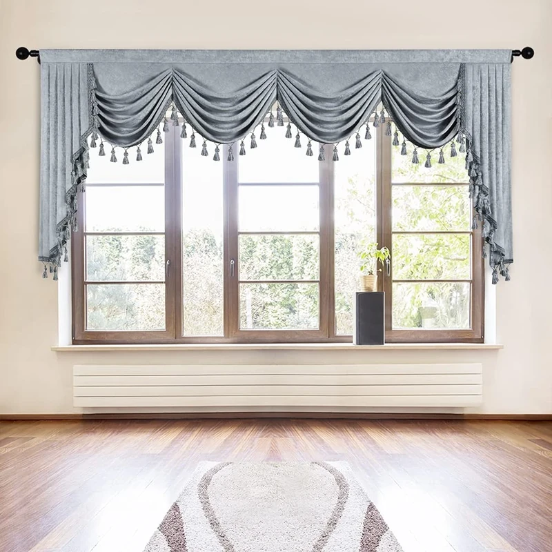 ELKCA Thick Chenille Window Curtains Valance for Living Room Silver Grey Waterfall Valance for Bedroom,Rod Pocket (W110inch, 1 Panel)