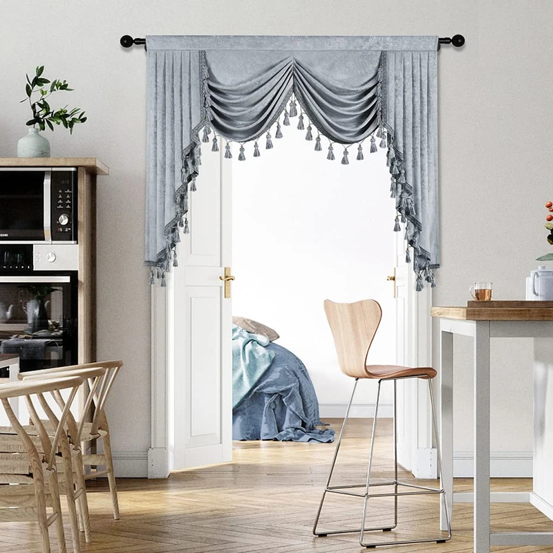 ELKCA Silver Grey Chenille Window Curtain for Living Room with Waterfall Valance for Bedroom, Rod Pocket (W59.1 Panel)