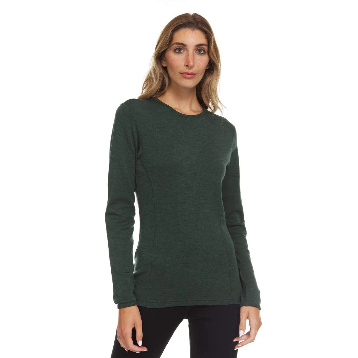 100% Merino Wool - Women's Midweight Base Layer - Long Sleeve Crew - Forest Green - Medium
