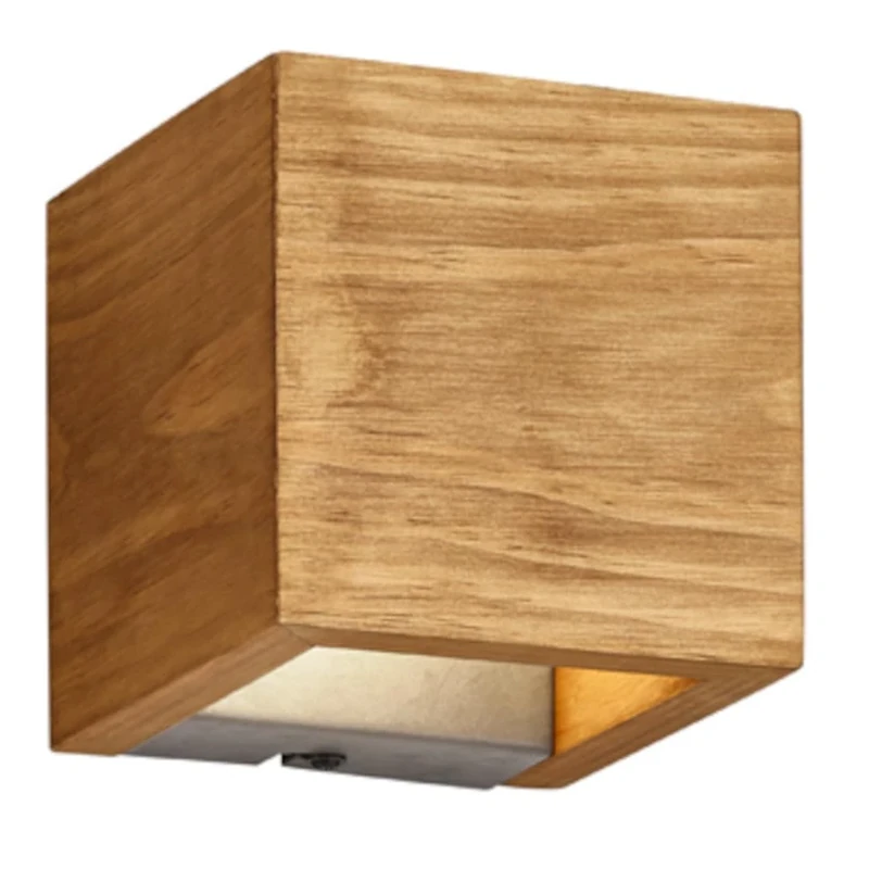 Trio, Wall Light, Brad incl. 1 x LED,SMD,4,3 Watt,3000K,430 Lm. Body: Natural Wood, Wood Color L:11 cm, H:11 cm, D:11 cm OSRAM Inside