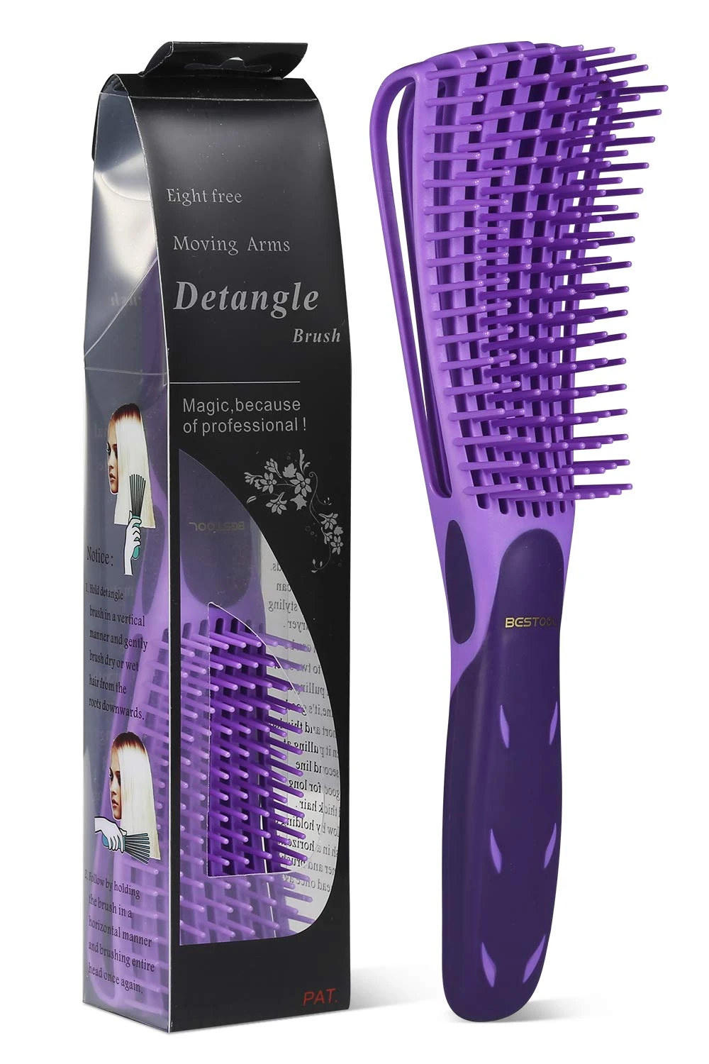 BESTOOL Detangle Hair Brush, Detangling Brush for Black Natural Hair Curly Afro 3/4abc Texture, Curly Hair Brush Faster and Easier Detangle Wet or Dry Hair with No Pain (Purple)