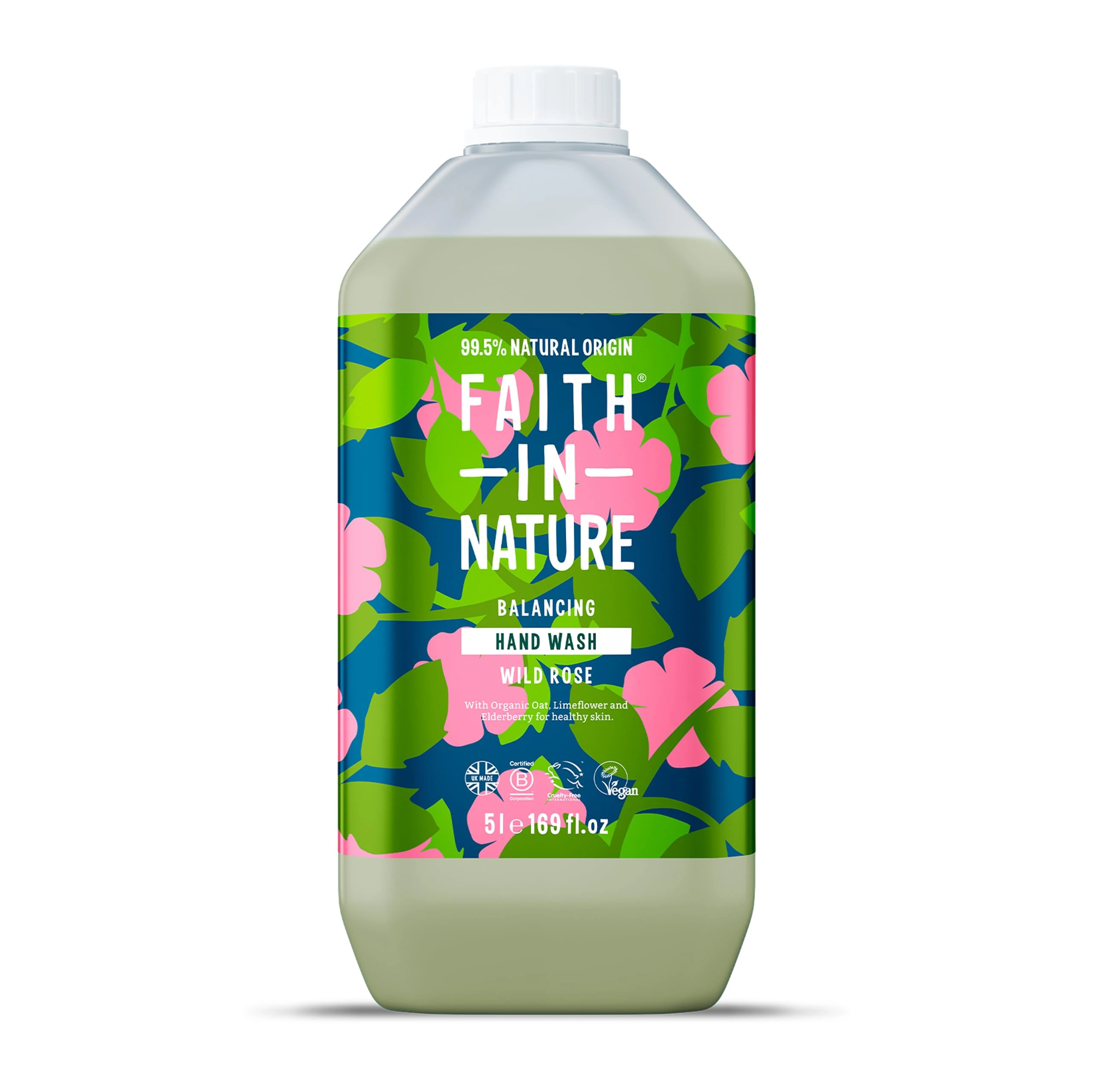 Faith In Nature Natural Wild Rose Liquid Hand Wash, Balancing, Vegan and Cruelty Free, No SLS or Parabens, 5L Refill Pack