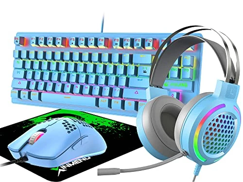 Mechanical Gaming Keyboard, Lightweight 3.5mm Jack Gaming Headset with Mic, Programmable 6400DPI Honeycomb Coal Wired Game Mouse, Mice Pad Se