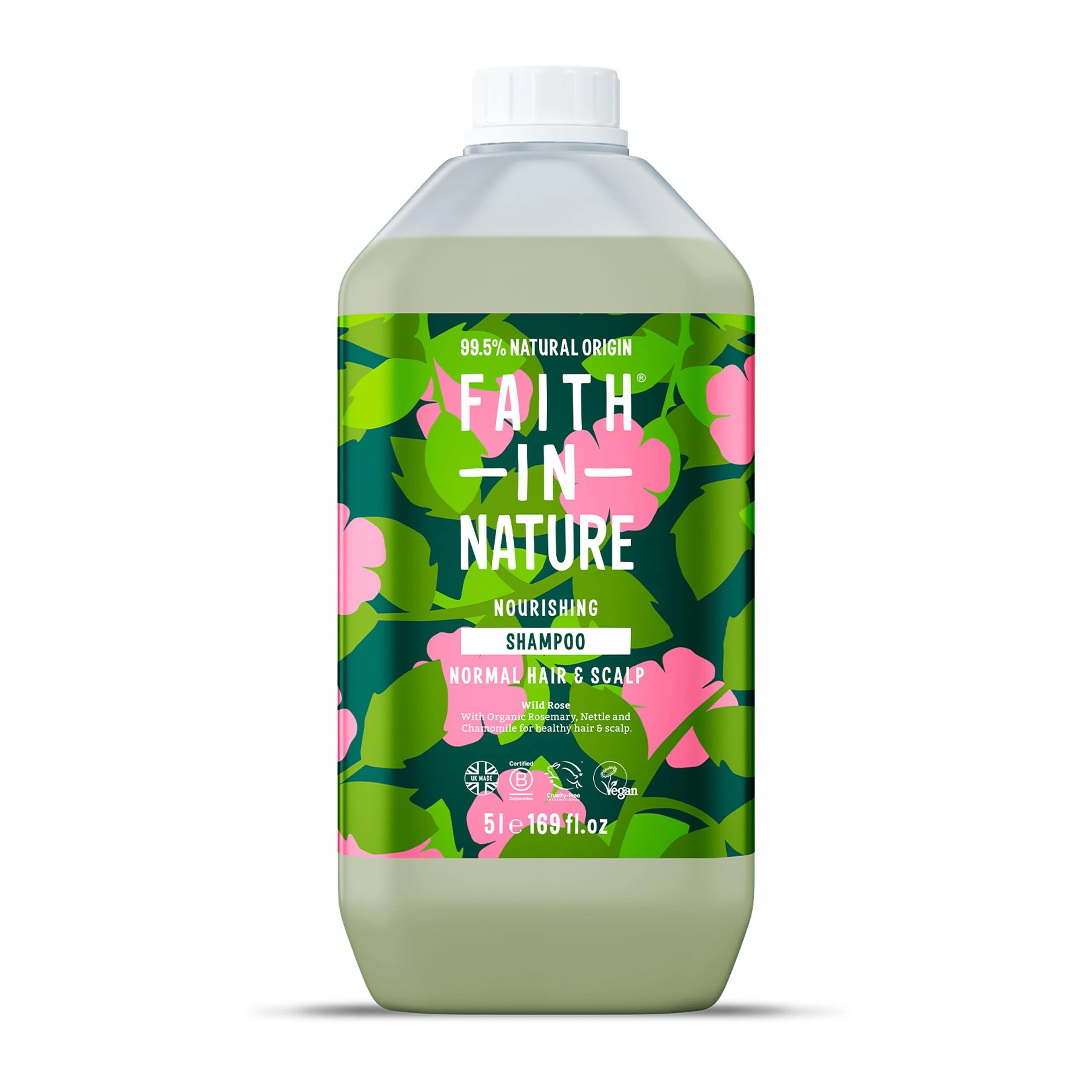 Faith In Nature Natural Wild Rose Shampoo, Nourishing for Normal Hair & Scalp, Vegan & Cruelty Free, No SLS, Silicones or Parabens, 5L Refill Pack