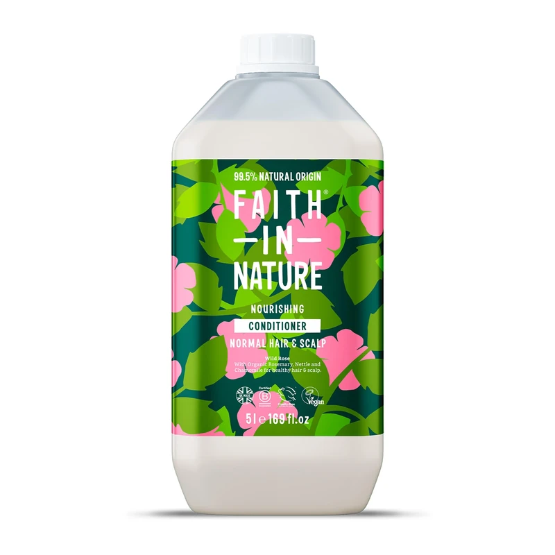 Faith In Nature Natural Wild Rose Conditioner, Nourishing for Normal Hair & Scalp, Vegan & Cruelty Free, No SLS, Silicones or Parabens, 5L Refill Pack