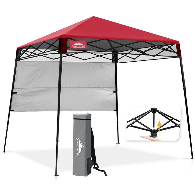 EAGLE PEAK Day Tripper 2.5m x 2.5m Slant Leg Lightweight Compact Portable Canopy w/Backpack Easy One Person Set-up Folding Shelter and 36 Square Feet of Shade (Red)