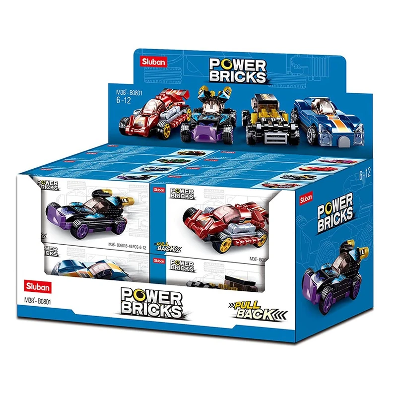 Sluban Powerbricks-pull Back Car - 16 Piece Display Box Set