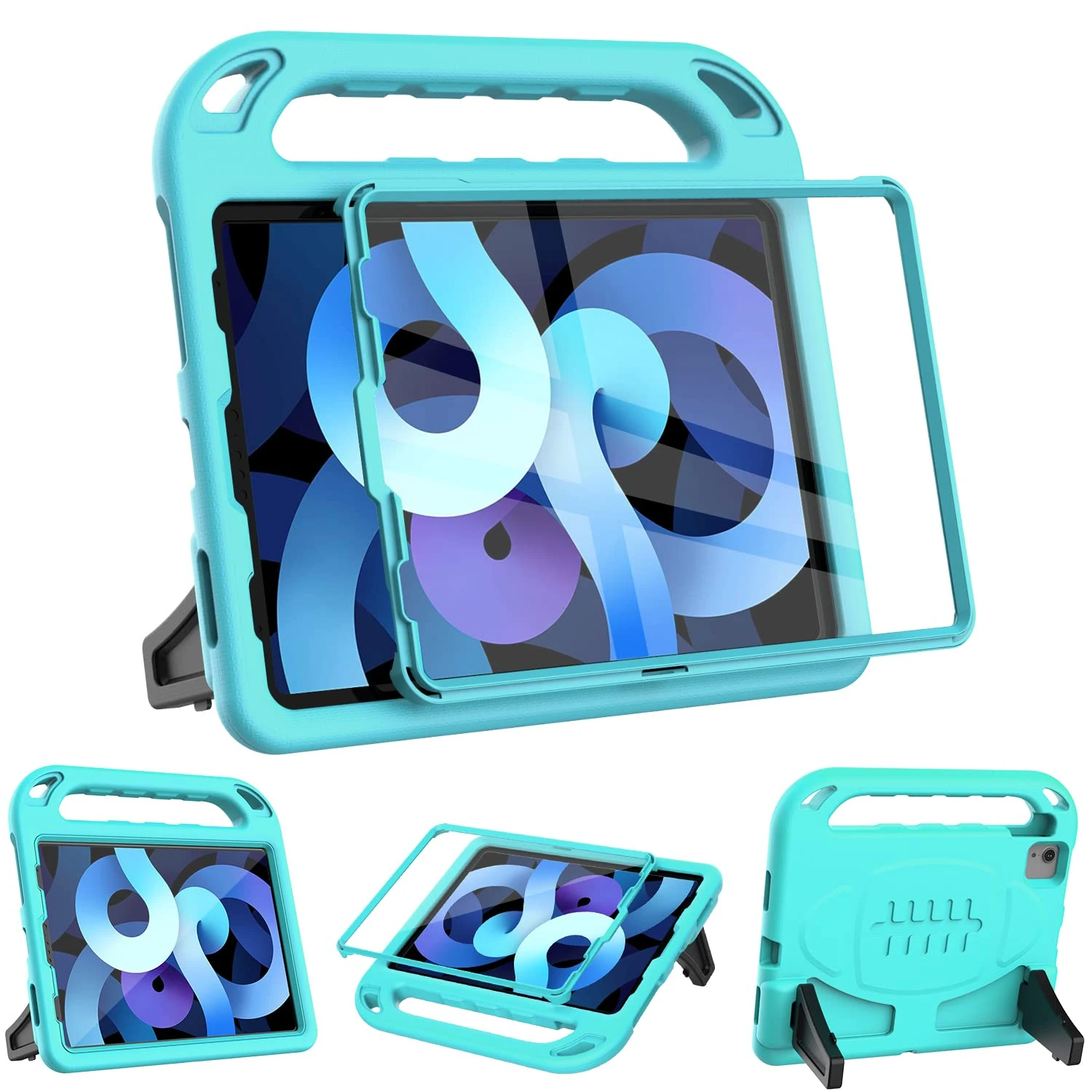 Surom Kids Case with Built-in Screen Protector for iPad Air 5th/4th Generation 2022-2020, 10.9" Shockproof Handle Stand Case Compatible with Pro 11, Turquoise