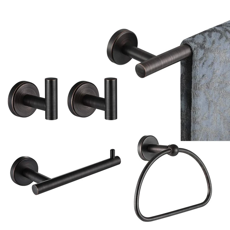 JQK Bathroom Hardware Set Oil Rubbed Bronze, 5-Piece Bath Accessories Set ORB Wall Mount Includes 24 in Towel Bar, 9 in HT Bar, TP Holder, Towel Hook x 2, BAS165-ORB