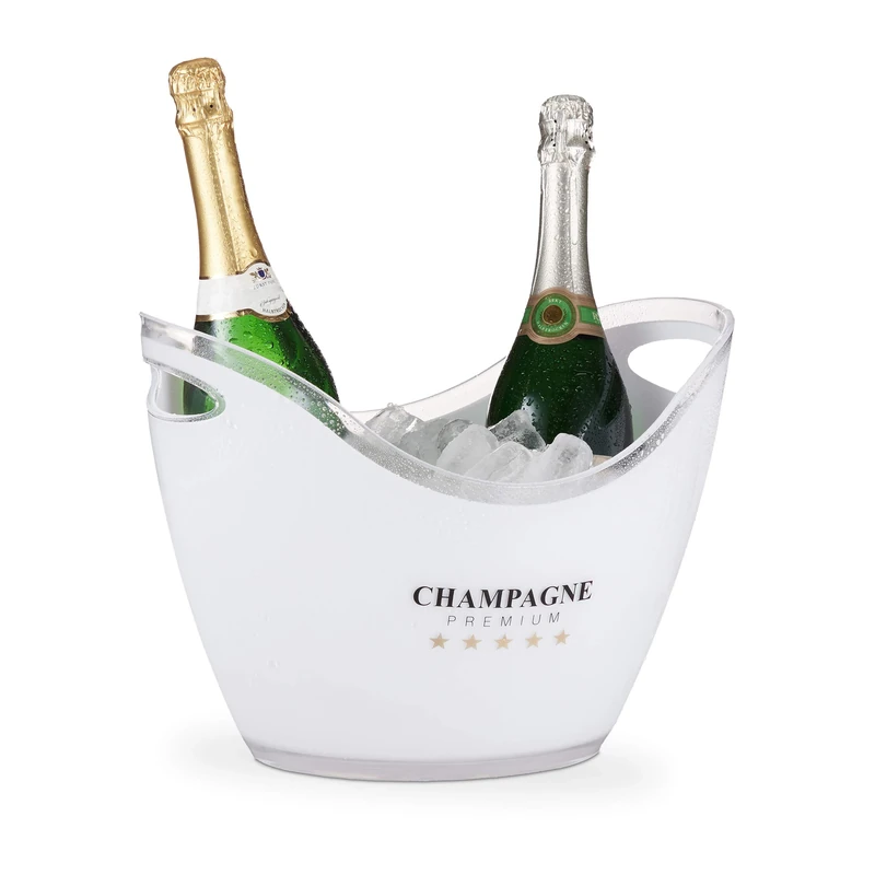 Relaxdays Ice Bucket, Champagne Bucket, 6 L, Party Tub, Beer & Wine Bowl, Plastic, HxWxD: 25,5 x 34,5 x 26 cm, White