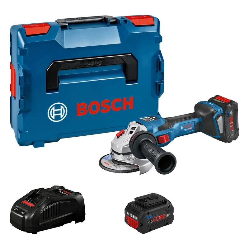 Bosch Professional BITURBO GWS 18V-15 SC cordless angle grinder (125 mm disc diameter, incl. 2 x ProCORE18V 5.5Ah rechargeable batteries and charger, in L-BOXX 136)