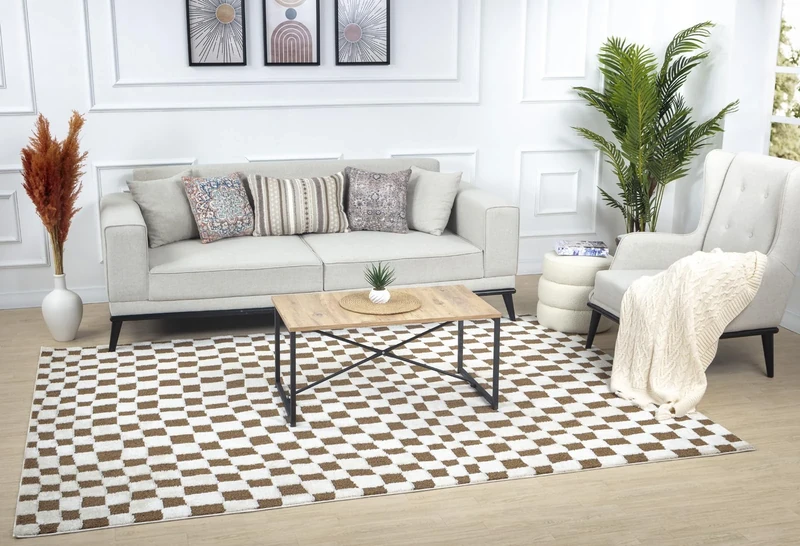 Livabliss Pula Geometric Rug - Scandi Area Rugs Living Room 200x275 cm, Dining, Kitchen - Neutral, Abstract Patterned Rugs, Boho Style, Easy Care Pile - Large Rug, Cream, Orange and Brown