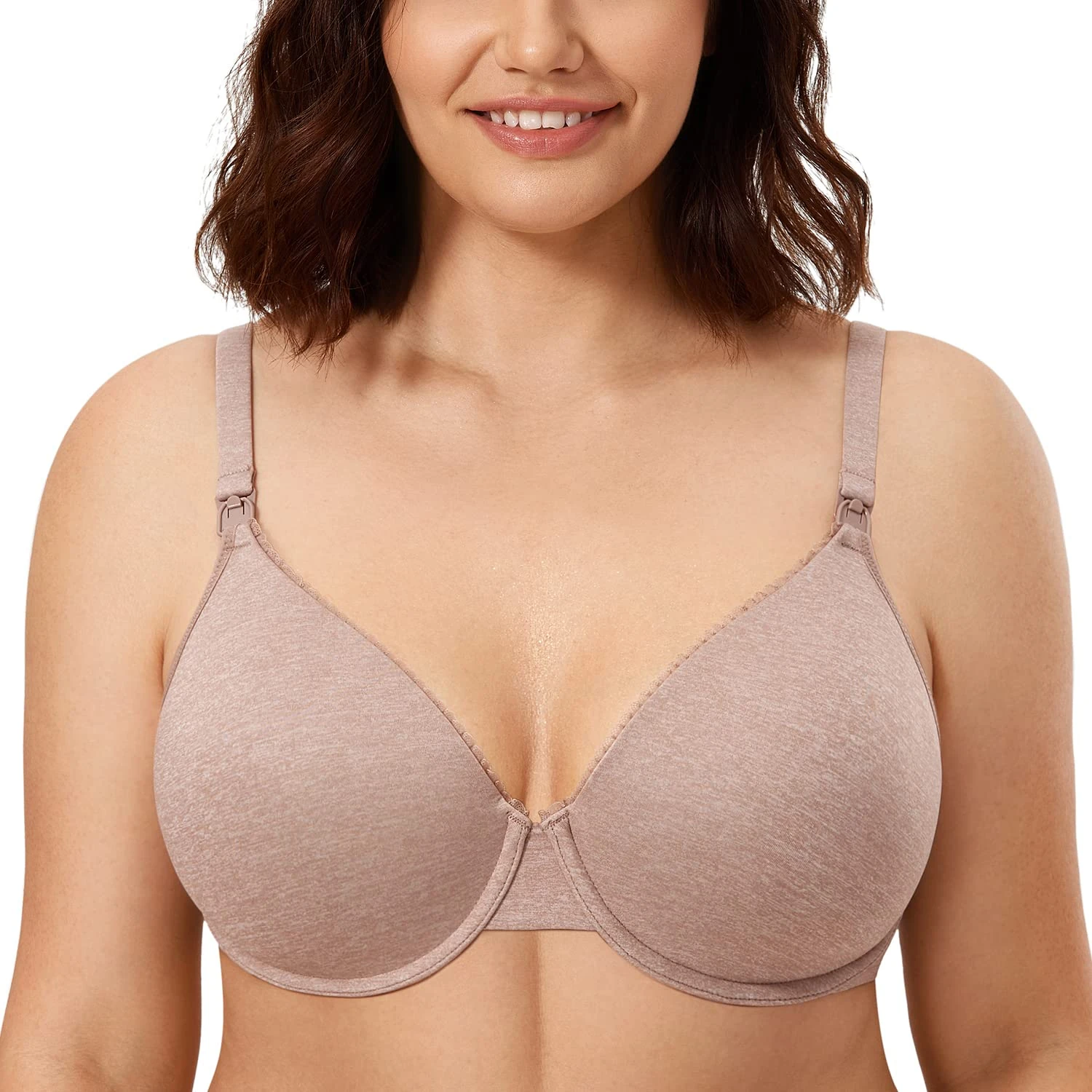 CALVENA Women's Full Sling Lightly Padded Underwire Maternity Nursing Bra for Breastfeeding, Cameo Heather, 36D