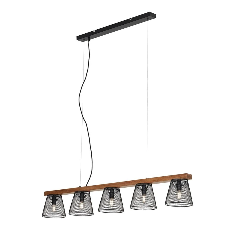 Briloner Vintage 5-Flame Pendant Light - Black Metal and Wood